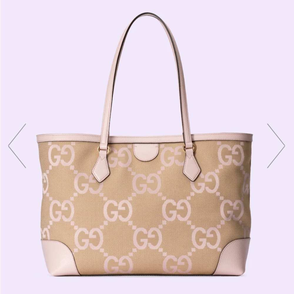 GUCCI Jumbo GG Pale Pink Canvas Tote Bag NWT - Picture 2 of 7